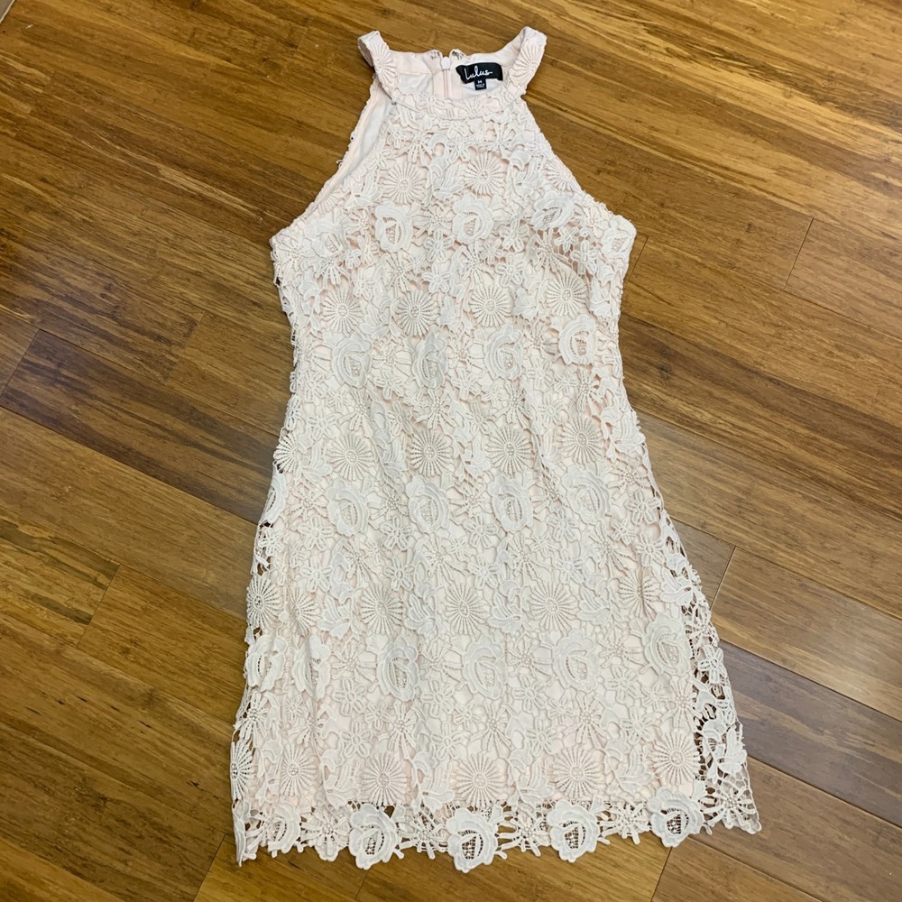 Lulus Pink Lace Halter Neck Sheath Dress Midi Sleeveless Women's‎ Size Medium